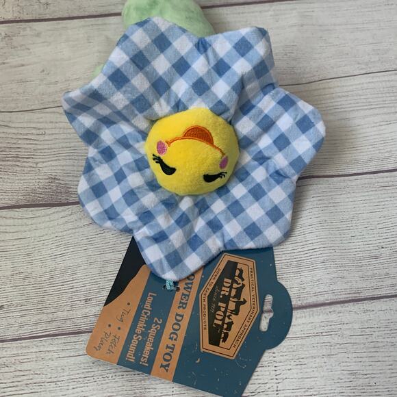 Dr. Pol Farm Flower Dog Toy Blue Gingham Plaid 2 Squeakers Crinkle 12 1/2"L - Picture 12 of 12